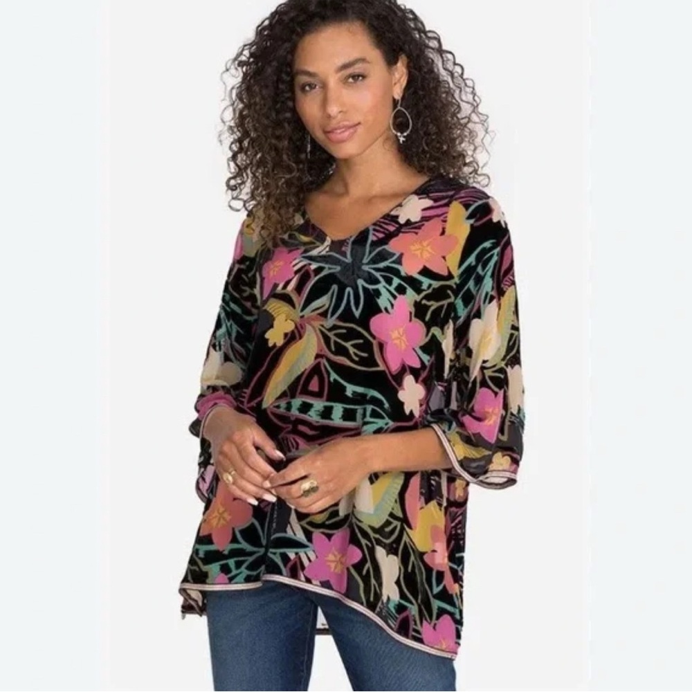 EUC Johnny Was Wild Deanna Blouse Burnout Velvet Silk Blend Size Small